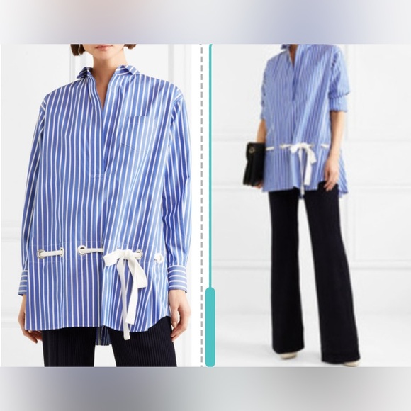 Sacai Striped Cotton Poplin Belted Shirt Dress Size 1 US6 - Picture 1 of 5